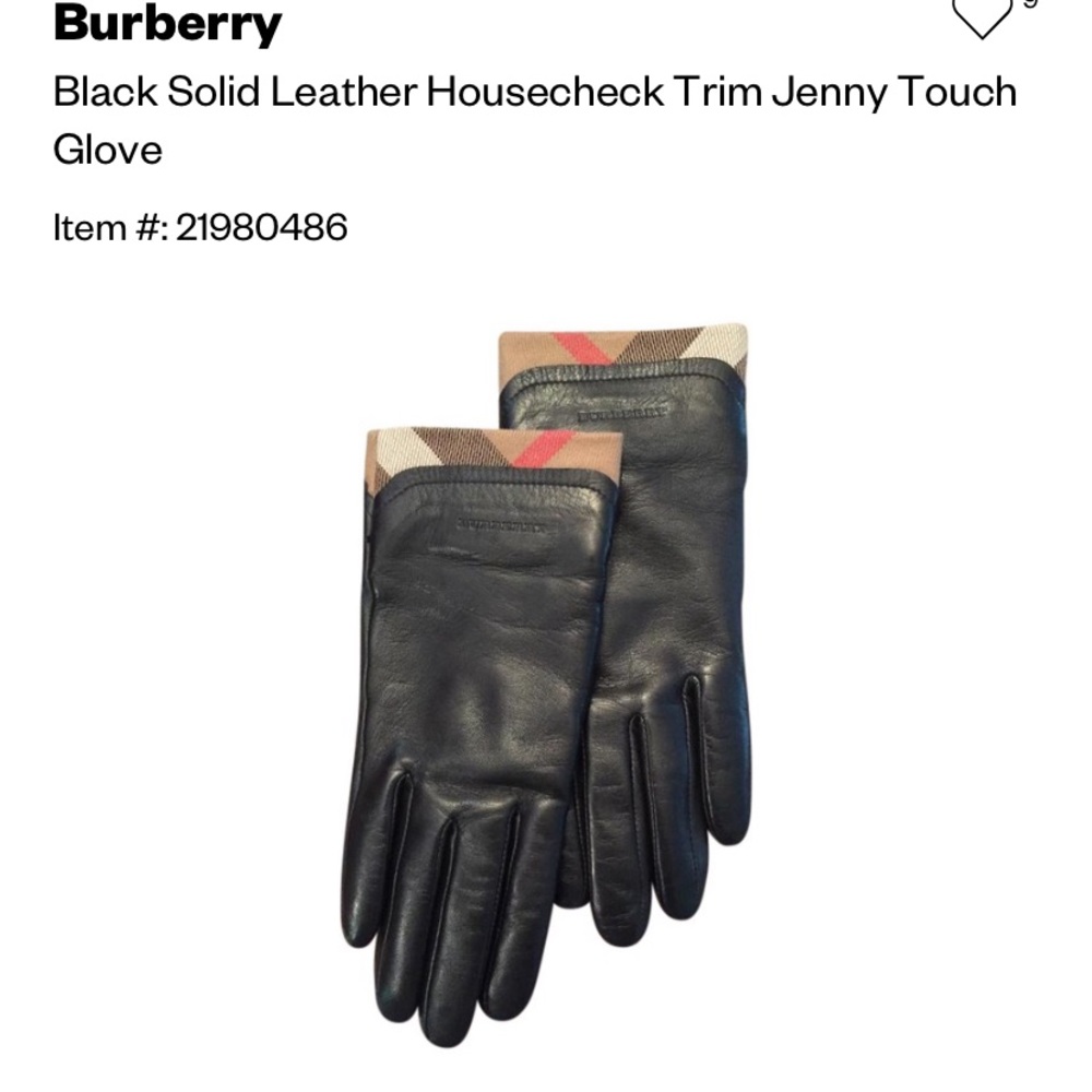Burberry Black Leather Gloves with House Check Trim